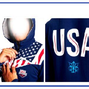 New Rare/Unique French Company Arena Unisex Team USA Hooded Athletic Zip Jacket
